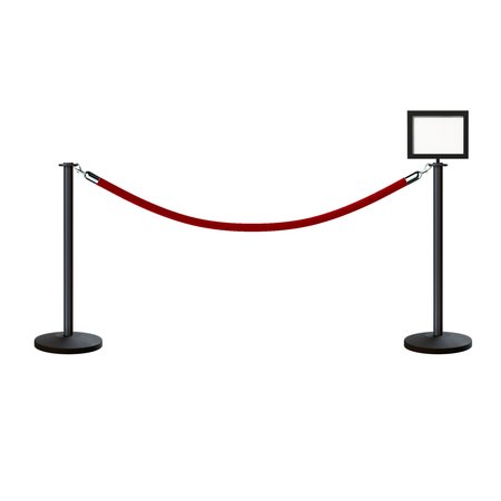 MONTOUR LINE Stanchion Post and Rope Kit Black, 2FlatTop 1RedRope 8.5x11H Sign C-Kit-1-BK-FL-1-Tapped-1-8511-H-1-ER-RD-PS